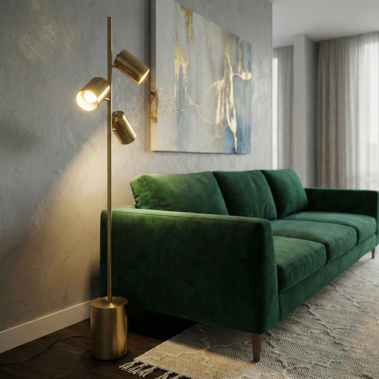 Harmony - Floor Lamp With Rotary Switch Triple Spots Block Base - Gold