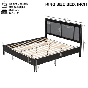 Solid Wood King Bed, Heavy Duty Support Without a Box Spring