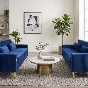 Royal Blue Velvet 2-Piece Sofa Set