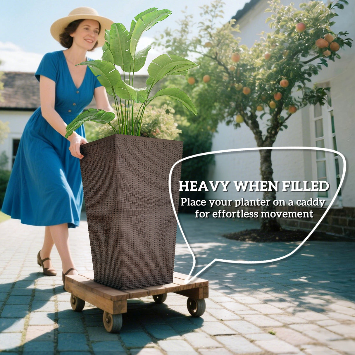 Outdoor Flower Plant Pots - Set of 3 Tall Planters with Drainage Hole