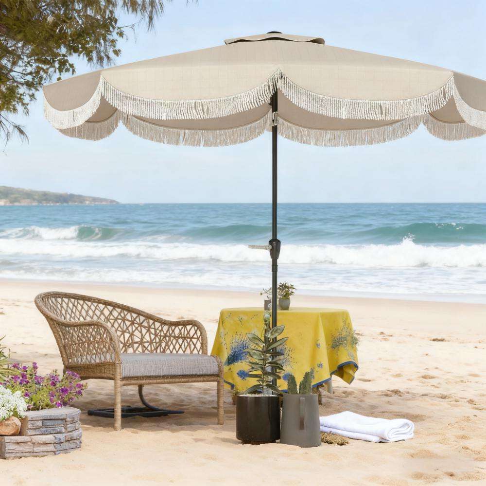 Vented Patio Table Umbrella with Crank, 8 Ribs, and Push Button Tilt