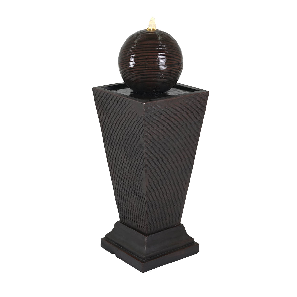35.5" Dark Brown Concrete Tall Column Fountain with LED Lights