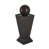 35.5" Dark Brown Concrete Tall Column Fountain with LED Lights