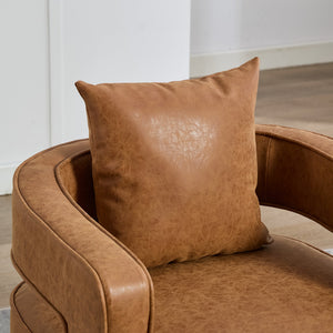28.9"W Swivel Accent Open Back Barrel Chair in Brown PU