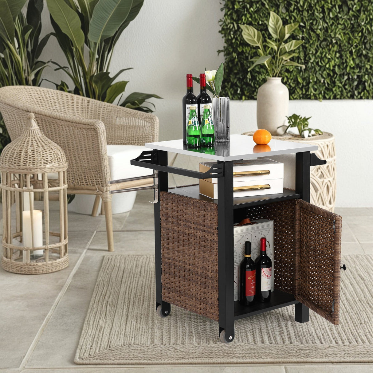 Single Door Outdoor Bar Cart with Stainless Steel Tabletop