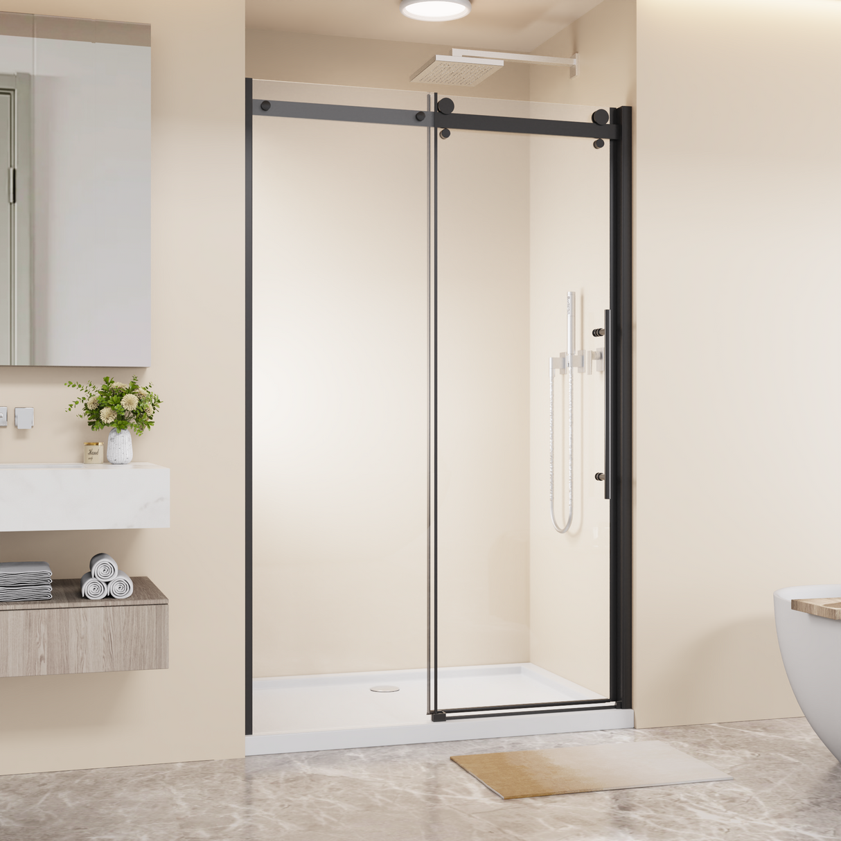 48 in W x 72 in H Frameless Sliding Shower Door