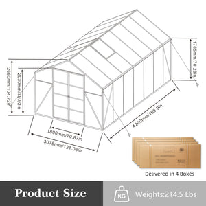 Gain Height Windproof Aluminum Greenhouse with Raised Base