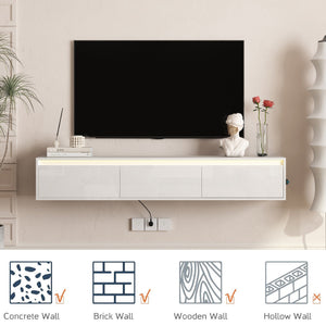 High-Gloss Suspended TV Cabinet with LED Lights