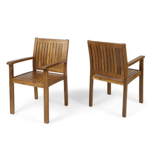 7 Pieces Acacia Wood Outdoor Dining Set with 6 Chairs and Large Table