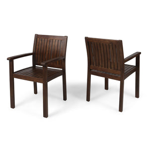 Wilson Rustic Dining Chair Acacia Wood With Slat Panel Design (Set of 2) - Dark Brown