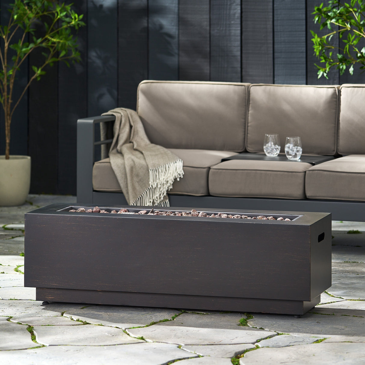 Modern Dark Grey 40' Outdoor Iron Propane Fire Pit