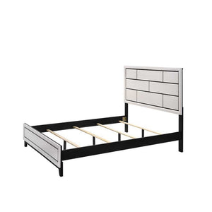 Contemporary Low Profile Bed With Geometric Headboard - White