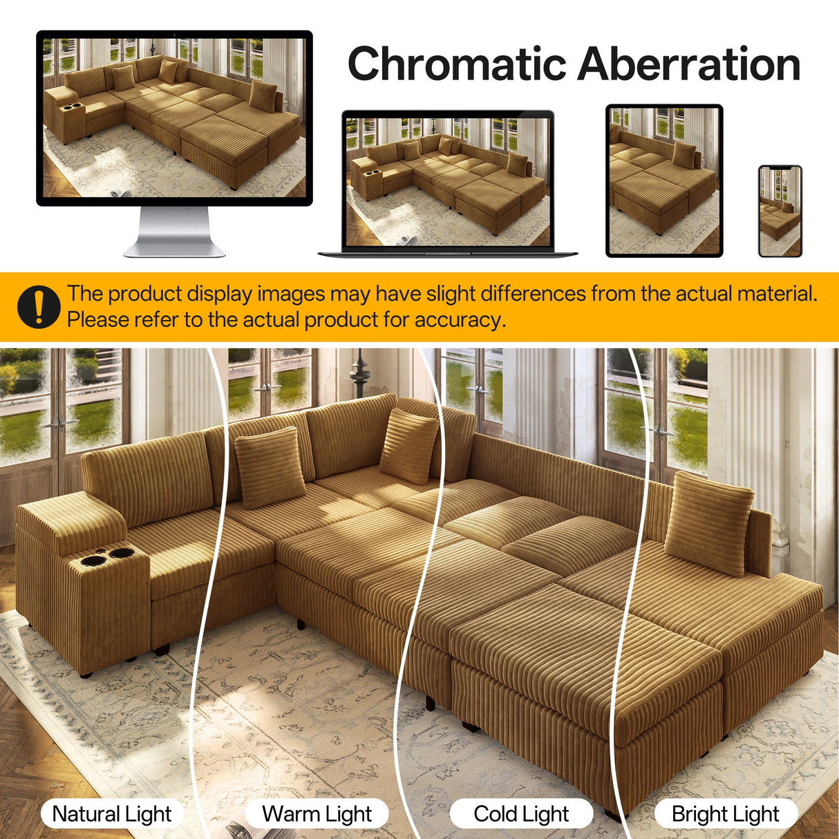 110.2" L-Shaped Sectional Sofa Set with Removable Ottoman in Camel