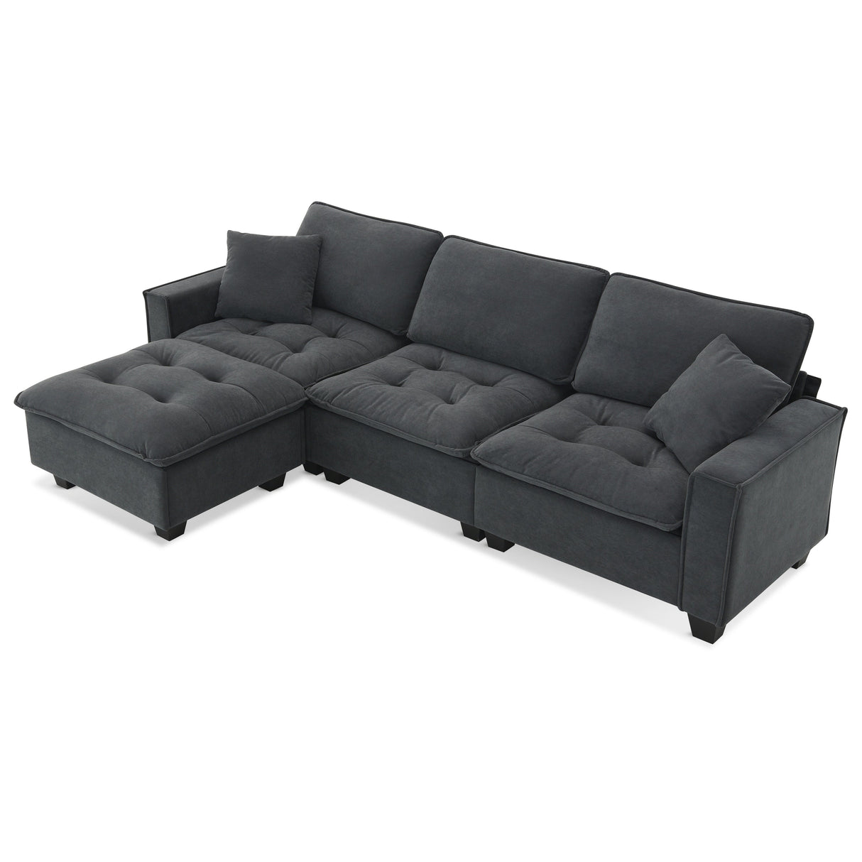 Leland Suede-Tufted L-Shaped Sectional With Ottoman
