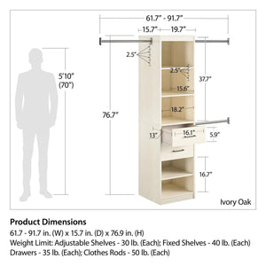 Kelly - 5 Shelf 2 Drawer Closet Organizer With 3 Adjustable Hanging Rods - Ivory