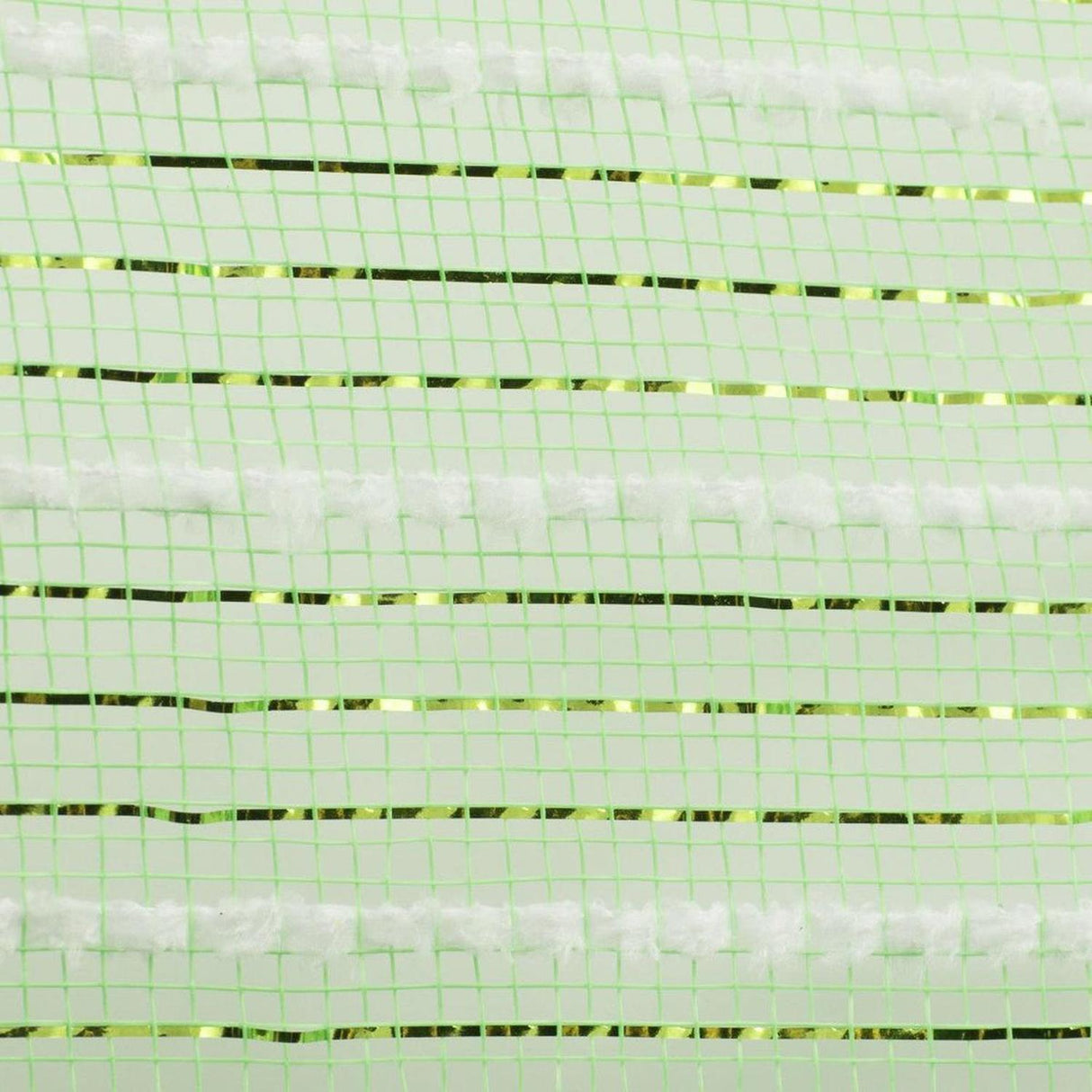 10.5" Snowdrift Poly Metallic Foil Mesh Ribbon: Lime Green White (10 Yards)