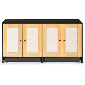 Double Litter Box Enclosure, Cat Litter Box Enclosure For 2 Cats, Hidden Litter Box Furniture With Rattan Doors - Black