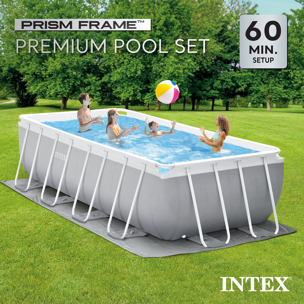 Intex 16 Foot X 42 Inch Prism Frame Rectangular Above Ground Swimming Pool Set
