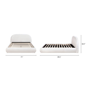 Archie Puffy Grounded Upholstered Platform Bed with Rounded Headboard - Green, White, Beige