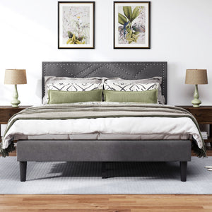 Luxurious Queen Bed Frame & Upholstered Wingback Headboard in Carbon Gray
