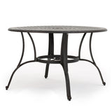 Outdoor cast aluminum circular dining table, bronze