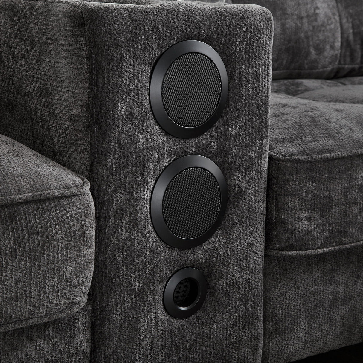Modern Sectional Sofa U-Shaped With Movable Ottomans, tooth Speakers, LED Lights And Modular Storage