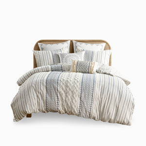 King/Cal King Cotton Printed Duvet Cover Set with Chenille
