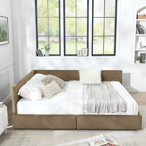 Mid-Century Storage Upholstered Tufted Bed Frame With Backrest And Armrests