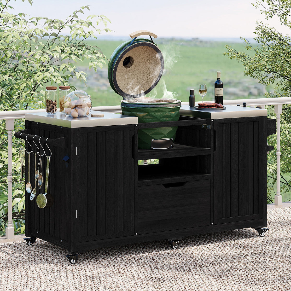 K&K 66.5' Outdoor Kitchen Island for Big Green Egg Grills
