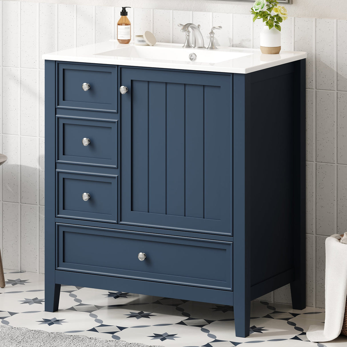 30" Bathroom Vanity with Sink, One Cabinet and Three Drawers