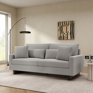 Modern Loveseat Sofa with 4 Pillows - Fabric Upholstery - Beige, Black, or Dark Gray