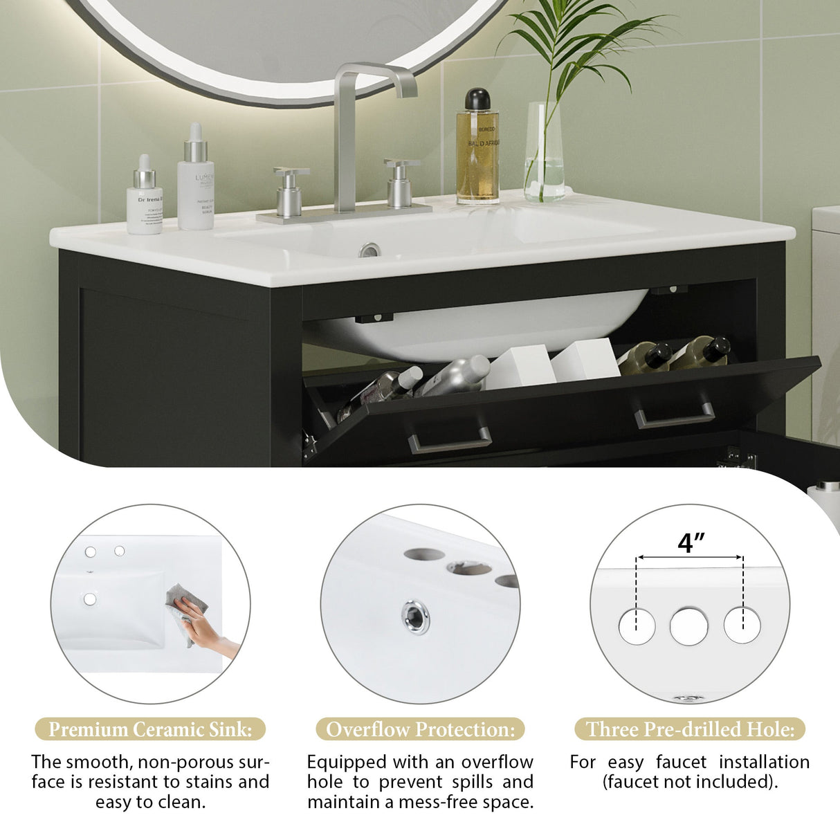 60" Modern Black Bathroom Vanity Set