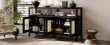 TREXM Bohemian Style Rattan Buffet Storage Cabinet with Solid Wood Frame