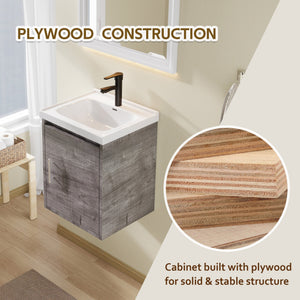 16" Floating Bathroom Vanity, Wall Mounted Plywood Cabinet
