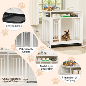43.3 Inch Wooden Dog Crate Furniture with Divider and Storage