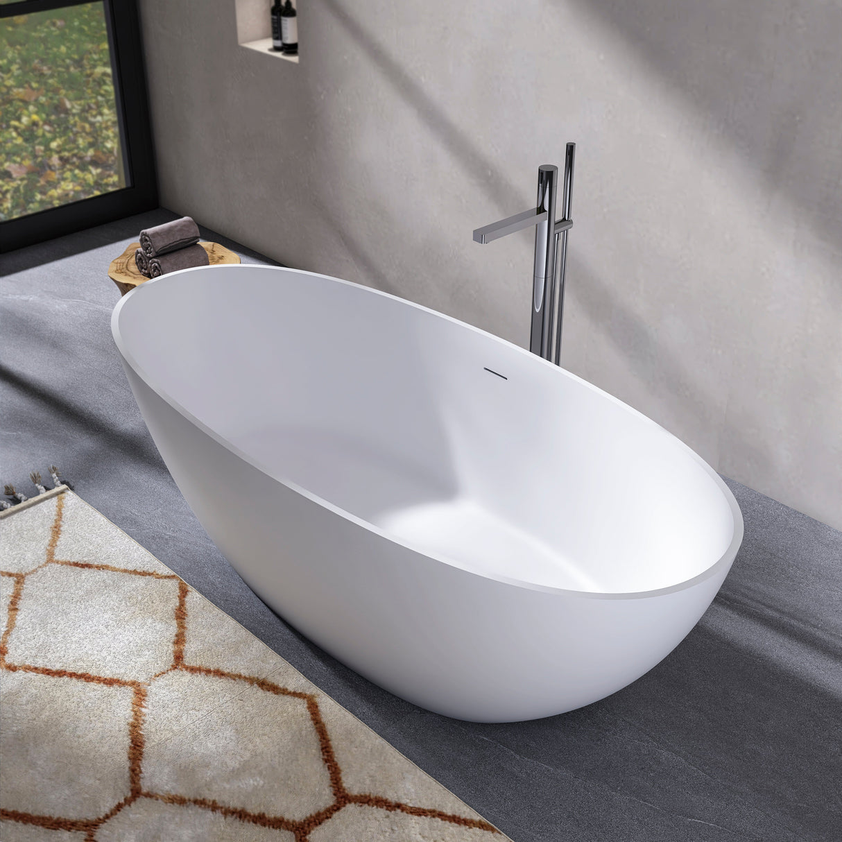 70.87 Inch Freestanding Solid Surface Soaking Bathtub