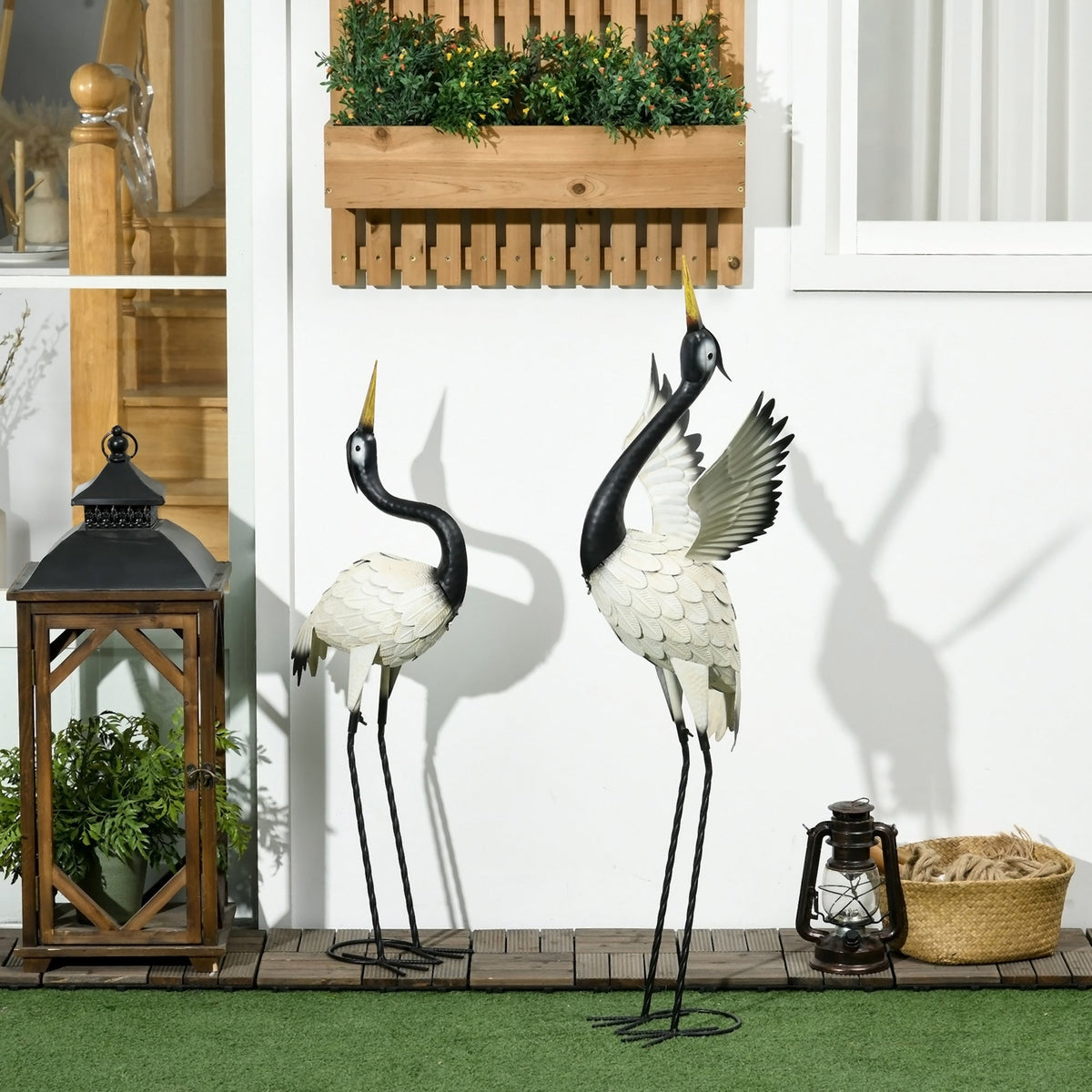 Outsunny Heron Garden Statues, Set of 2 – 35.5' & 40.5' Standing Bird Sculptures