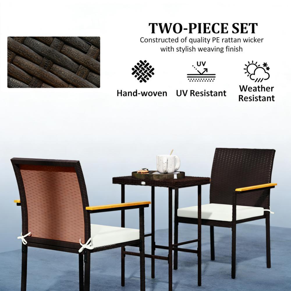 Set of 2 Patio Wicker Dining Chairs with Backrest and Armrests