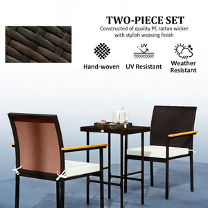 Set of 2 Patio Wicker Dining Chairs with Backrest and Armrests
