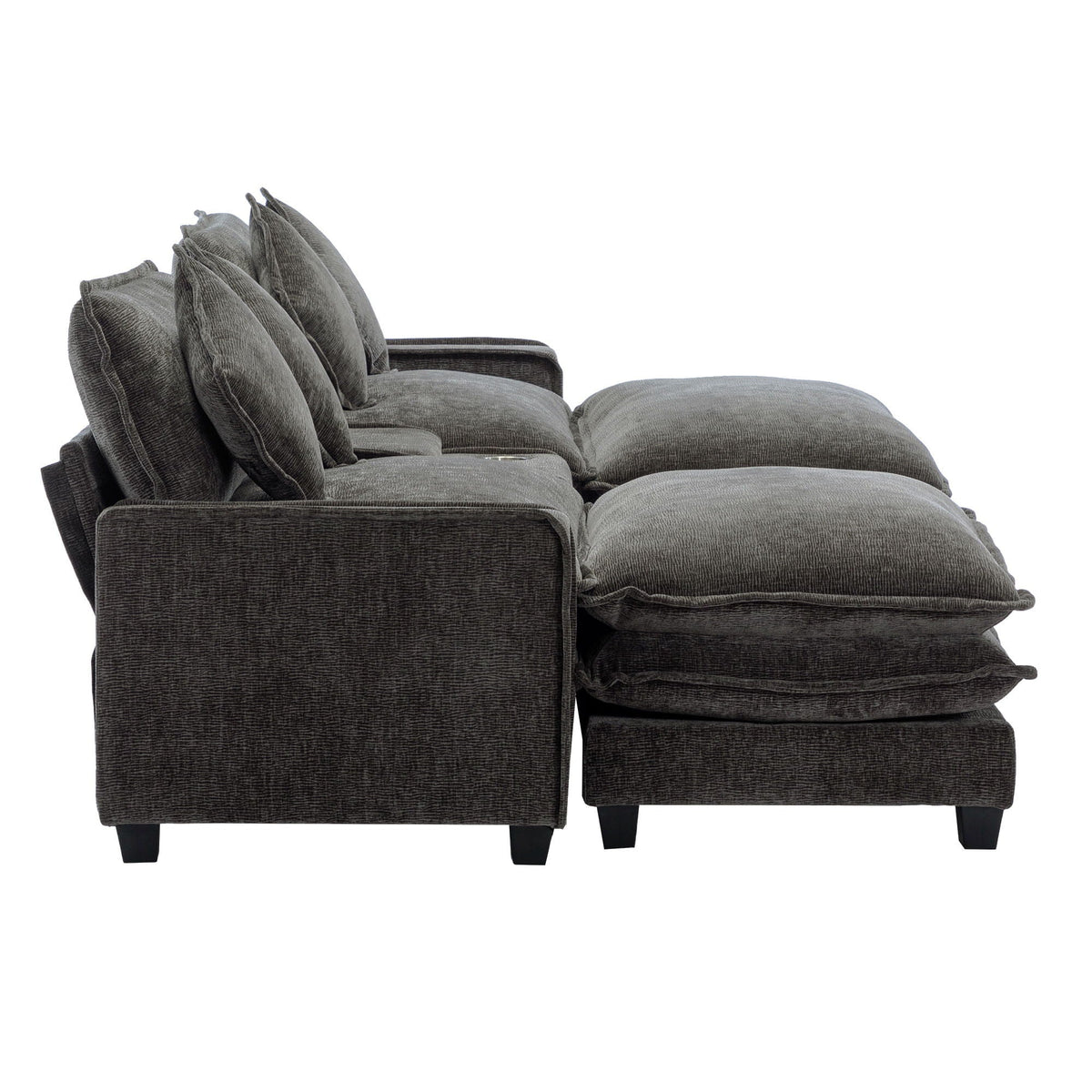 Modern Sectional Sofa With Removable Ottomans, USB Ports