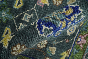 Custom Made Runner Charcoal, Green And Blue Turkish Design Hand Knotted Wool Rug