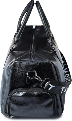 17.7 inch Gym Duffle Leather Bag with Shoe Compartment for Sports Travel - Adjustable Shoulder Strap, Weekender Travel Overnight Bag for Men