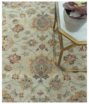 Traditional Turkish Design Beige and Rust 6x8.6 Hand Knotted Wool Area Rug