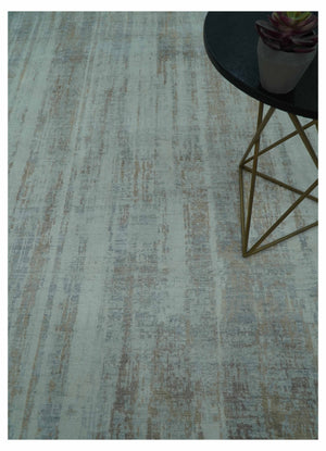 Modern Abstract Design Gray And Blue 8x10 Hand Knotted Bamboo Silk Area Rug