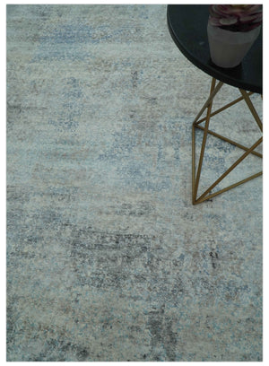 Abstract Blue And Gray  8x10 Hand Knotted Bamboo Silk Area Rug