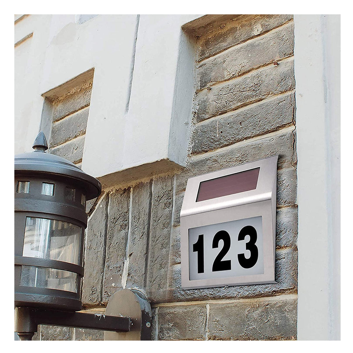 Solar LED Address Sign – Stainless Steel House Number Light with White LEDs, Waterproof, Customizable Numbers & Letters, Auto On/Off, 7.86 x 7.07 Inches