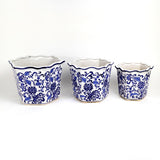 Chinoiserie Floral Hexagon Planter Set – Set of 3 Hand-Painted Ceramic Pots