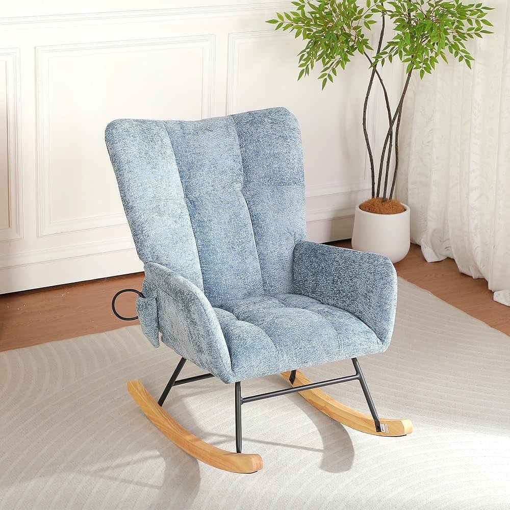 Modern Accent Rocking Chair with Solid Wood Legs