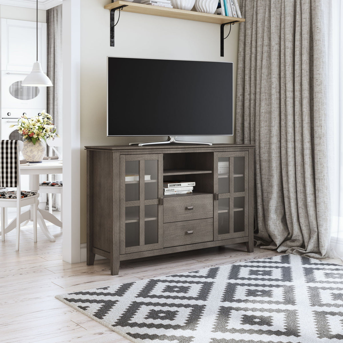 Handcrafted Tall TV Media Stand with Glass Doors and Storage - Multiple Colors