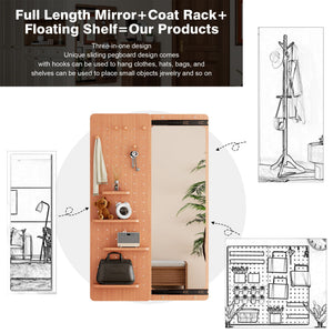 Wall Mounted Full Length Mirror With Shelf And Hook